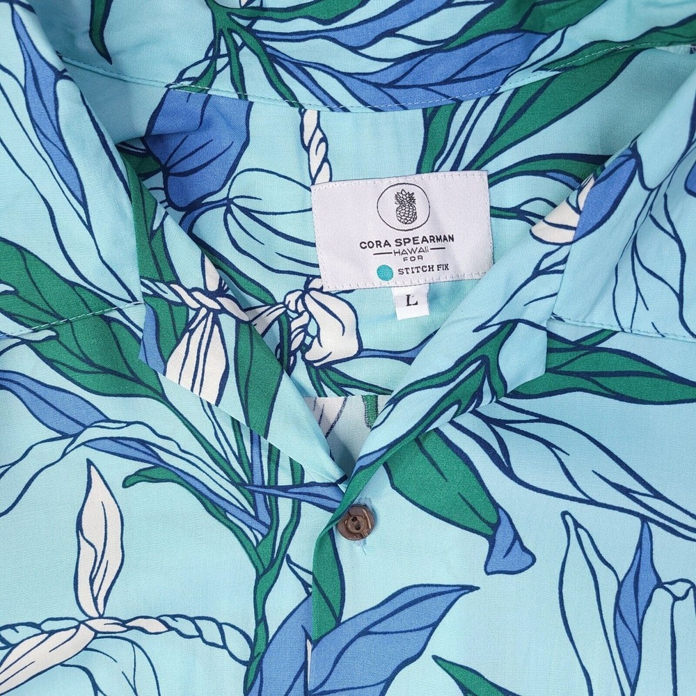 Hawaii Button Up Shirt Size Large Short Sleeve Blue Resort Vacation Lightweight